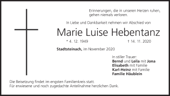 Anzeige von Marie Luise Hebentanz von MGO