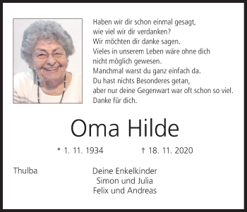 Anzeige von Oma Hilde von MGO