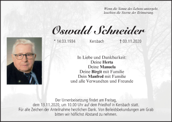 Anzeige von Oswald Schneider von MGO