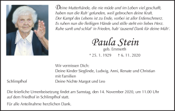 Anzeige von Paula Stein von MGO