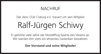 Anzeige von Ralf-Jürgen  Schiwy von MGO