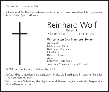 Anzeige von Reinhard Wolf von MGO