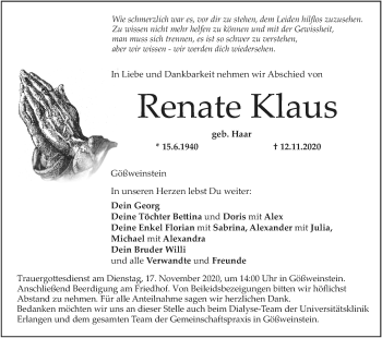 Anzeige von Renate Klaus von MGO