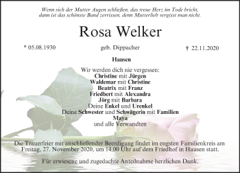 Anzeige von Rosa Welker von MGO