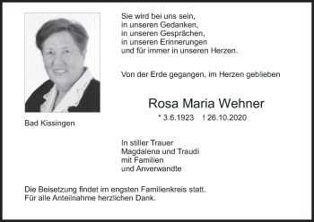 Anzeige von Rosa Maria Wehner von MGO