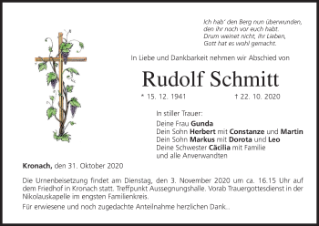 Anzeige von Rudolf Schmitt von MGO