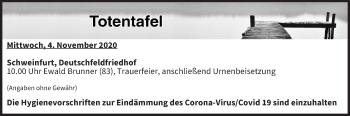 Anzeige von Totentafel vom 04.11.2020 von MGO