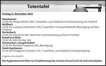 Anzeige von Totentafel vom 06.11.2020 von MGO