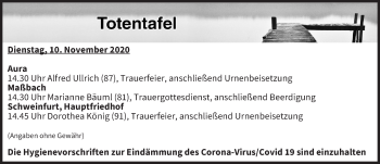 Anzeige von Totentafel vom 10.11.2020 von MGO