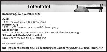 Anzeige von Totentafel vom 12.11.2020 von MGO