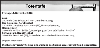 Anzeige von Totentafel vom 13.11.2020 von MGO