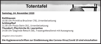 Anzeige von Totentafel vom 14.11.2020 von MGO