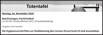 Anzeige von Totentafel vom 16.11.2020 von MGO