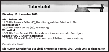 Anzeige von Totentafel vom 17.11.2020 von MGO