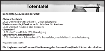 Anzeige von Totentafel vom 19.11.2020 von MGO