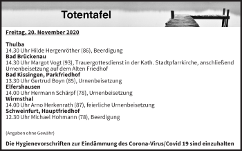 Anzeige von Totentafel vom 20.11.2020 von MGO