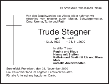 Anzeige von Trude Stegner von MGO