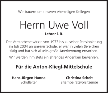 Anzeige von Uwe Voll von MGO