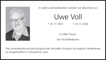 Anzeige von Uwe Voll von MGO