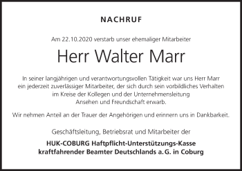 Anzeige von Walter Marr von MGO