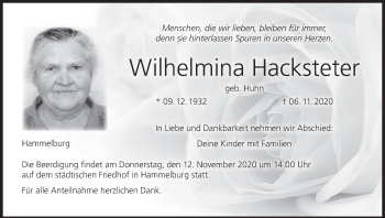 Anzeige von Wilhelmina Hacksteter von MGO