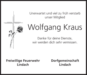 Anzeige von Wolfgang Kraus von MGO