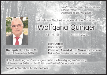 Anzeige von Wolfgang Quinger von MGO