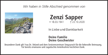 Anzeige von Zenzi Sapper von MGO