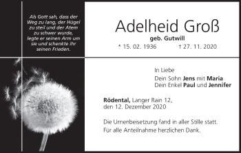 Anzeige von Adelheid Groß von MGO