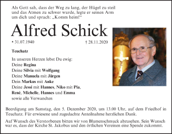 Anzeige von Alfred Schick von MGO