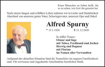 Anzeige von Alfred Spurny von MGO