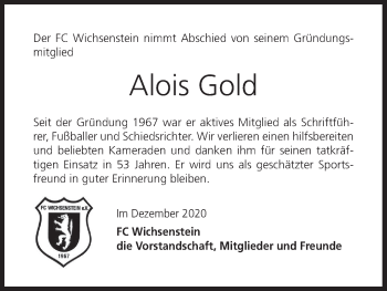 Anzeige von Alois Gold von MGO