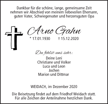 Anzeige von Arno Gahn von MGO