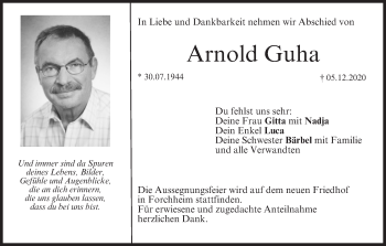 Anzeige von Arnold Guha von MGO