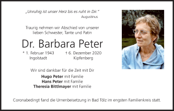 Anzeige von Barbara Peter von MGO