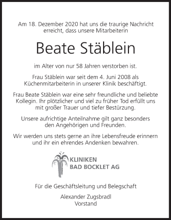 Anzeige von Beate Stäblein von MGO