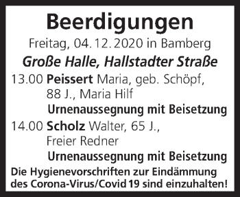 Anzeige von Beerdigungen vom 04.12.2020 von MGO