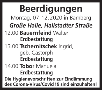 Anzeige von Beerdigungen vom 07.12.2020 von MGO