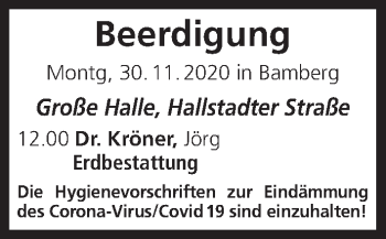 Anzeige von Beerdigungen vom 30.11.2020 von MGO