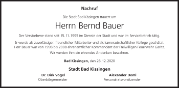 Anzeige von Bernd Bauer von MGO