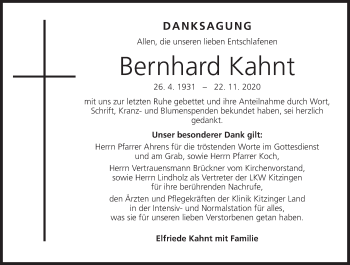 Anzeige von Bernhard Kahnt von MGO