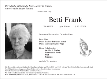Anzeige von Betti Frank von MGO
