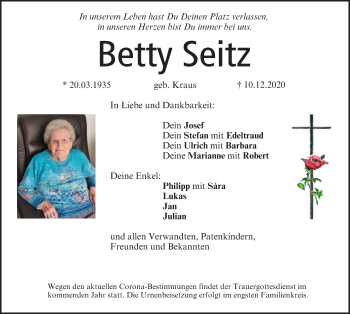 Anzeige von Betty Seitz von MGO