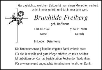Anzeige von Brunhilde Freiberg von MGO
