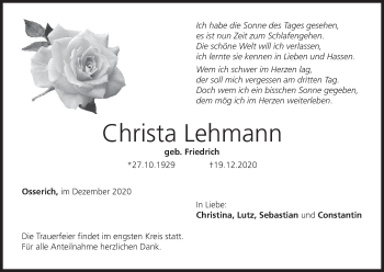 Anzeige von Christa Lehmann von MGO