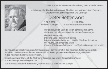 Anzeige von Dieter Bettenwort von MGO