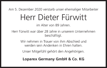 Anzeige von Dieter Fürwitt von MGO