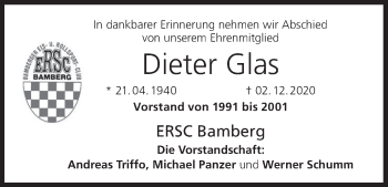Anzeige von Dieter Glas von MGO