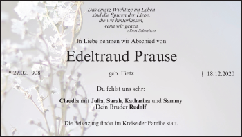 Anzeige von Edeltraud Prause von MGO