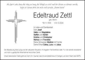 Anzeige von Edeltraud Zettl von MGO